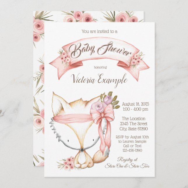 Boho Fox Baby Girl Shower Invitations (Front/Back)