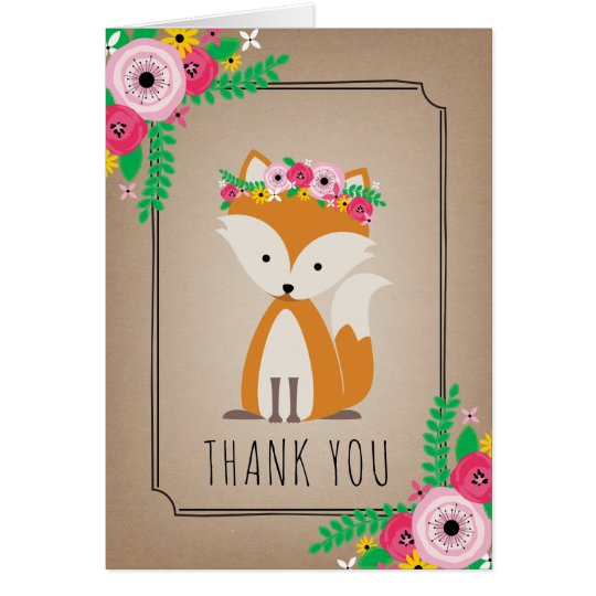 Boho Fox Baby Shower Thank You Brown Card