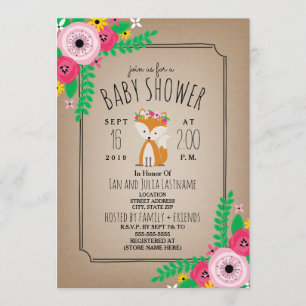Boho Fox Cardstock Inpired Stripe Baby Shower Invitation