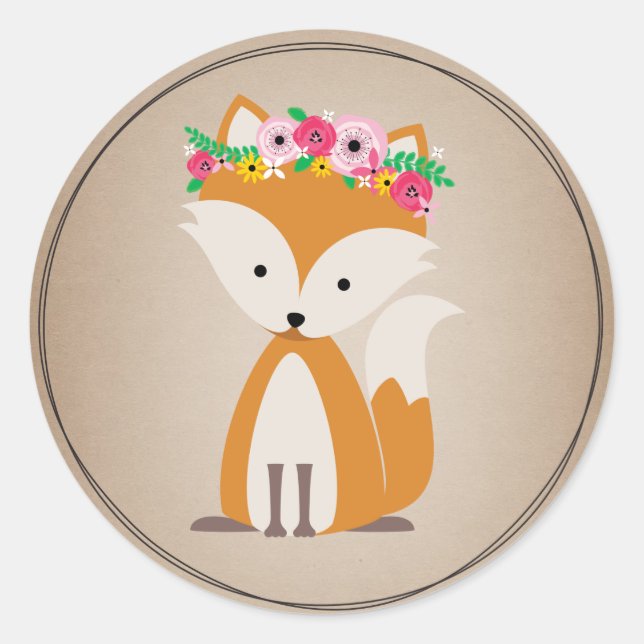 Boho Fox Cardstock Inspired Baby Shower Classic Round Sticker (Front)