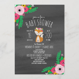 Boho Fox Dark Grey Watercolor Baby Shower Invite