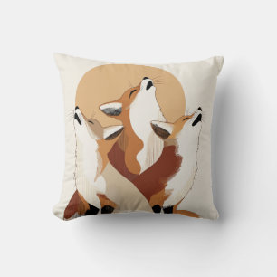 Boho Fox Family Howling Throw Pillow