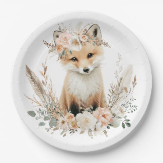 Boho Fox Girl Woodland Party Paper Plate