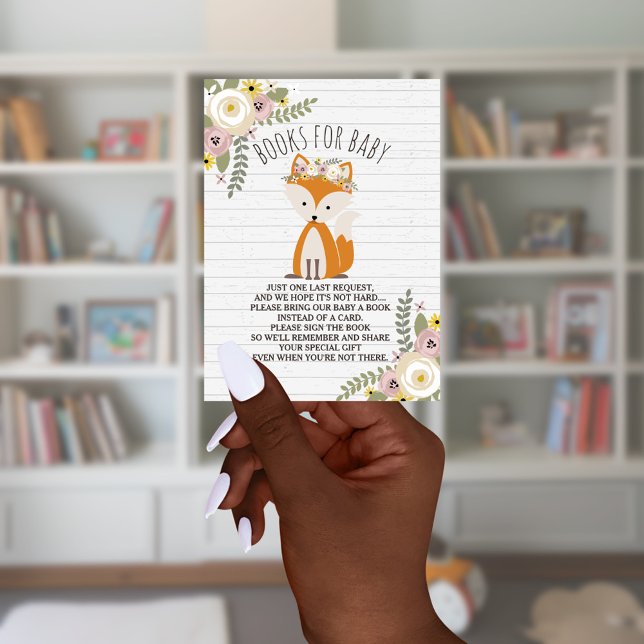 Boho Fox Grey Wood Baby Shower Book Request Enclosure Card (Creator Uploaded)