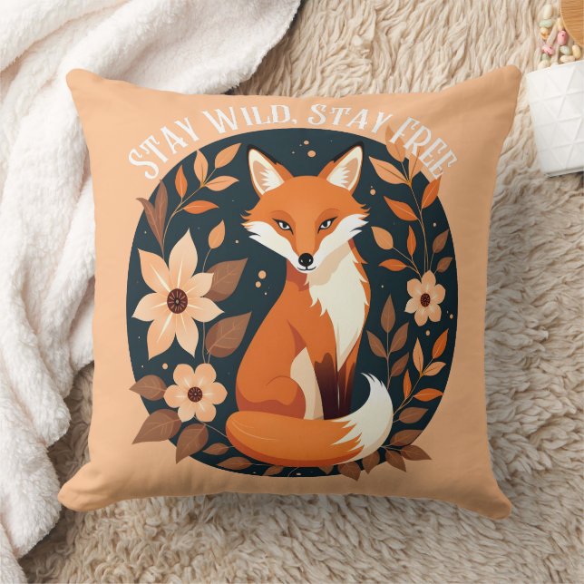 Boho Fox "Stay Wild, Stay Free" Woodland Design Cushion (Blanket)