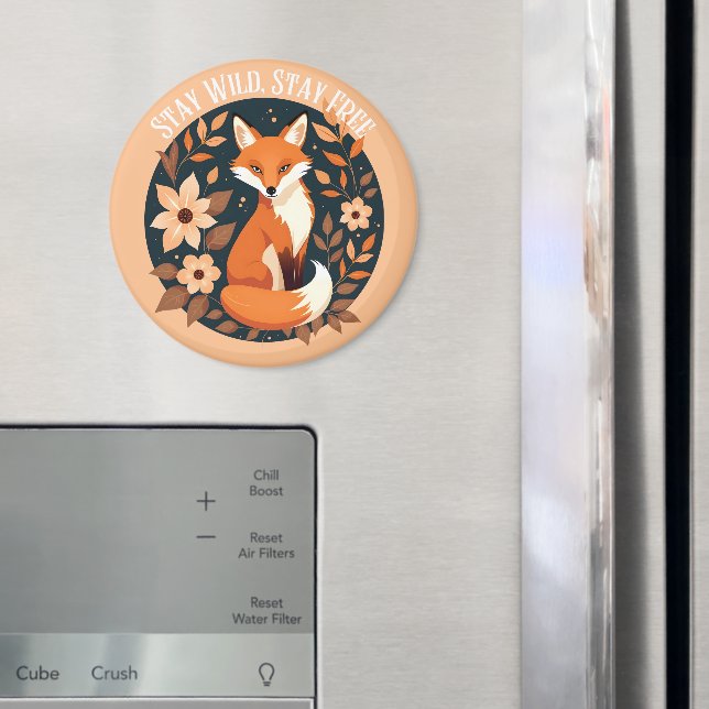 Boho Fox "Stay Wild, Stay Free" Woodland Design Magnet (In Situ (Fridge))