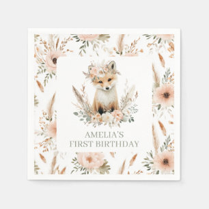 Boho Fox Woodland Themed Birthday Party Napkin