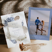 Boho Frame Beach Shell Dusty Blue Photo Wedding
