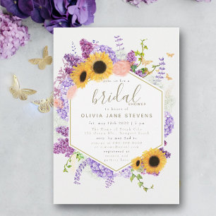 Boho Frame Butterfly Sunflower Flora Bridal Shower Invitation