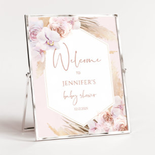 Boho frame pampas grass baby shower welcome poster