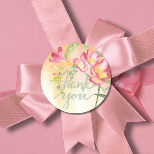 Boho Freesia with Calligraphy Thank You Classic Round Sticker