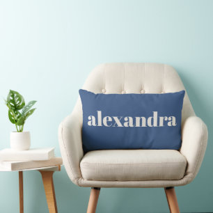 Boho French Blue Personalised Name Modern Simple Lumbar Cushion