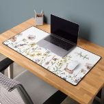 Boho Fresh Watercolor Wildflowers with Monogram Desk Mat<br><div class="desc">Bring the freshness of an outdoor wildflower garden into your home, studio or business office with this boho stylish watercolor wildflowers design in soft pastel hues of pink, periwinkle blue, off-white and yellow with delicate stems and greenery. A text template is included to personalise with your name and monogram initial....</div>