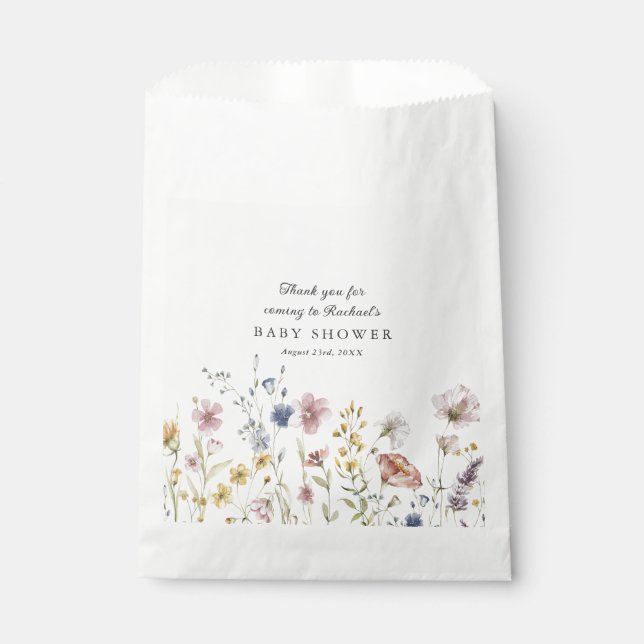 Boho Fresh Wildflowers Baby Shower Favour Bags (Front)