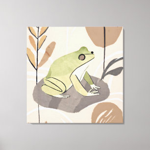 Boho Frog Lotus Leaf Botanical art style Simple Mo Canvas Print