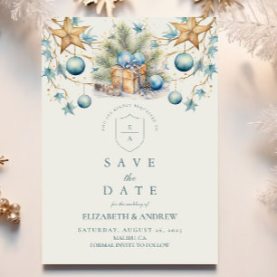 Boho Frosted Blue Pine Wedding Save The Date