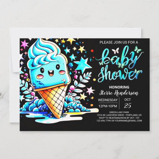 Boho Frosting Ice Cream Boy Baby Shower Invitation (Front)