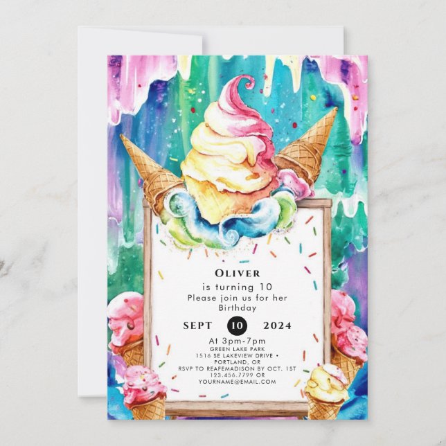 Boho Fun Magic Ice Cream Birthday Invitation (Front)