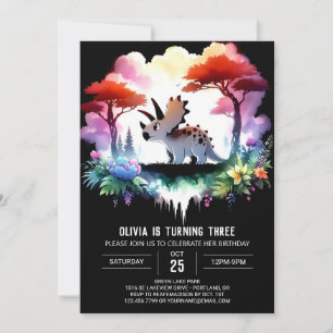 Boho Fun Triceratops Birthday Invitation
