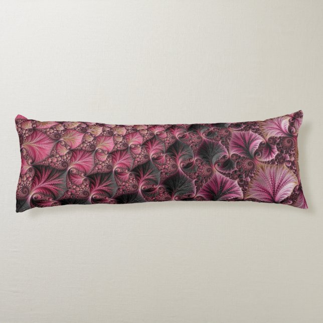 Boho Funky Eclectic Pink Black Abstract Fractal Body Cushion (Back)