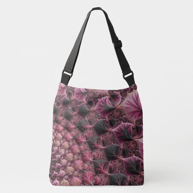 Boho Funky Eclectic Pink Black Abstract Fractal Crossbody Bag (Front)