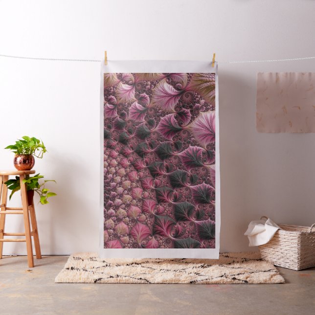 Boho Funky Eclectic Pink Black Abstract Fractal Fabric (In Situ)