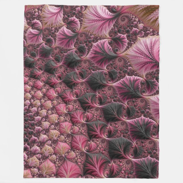 Boho Funky Eclectic Pink Black Abstract Fractal Fleece Blanket (Front)