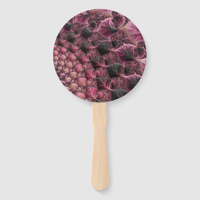 Boho Funky Eclectic Pink Black Abstract Fractal Hand Fan (Front)