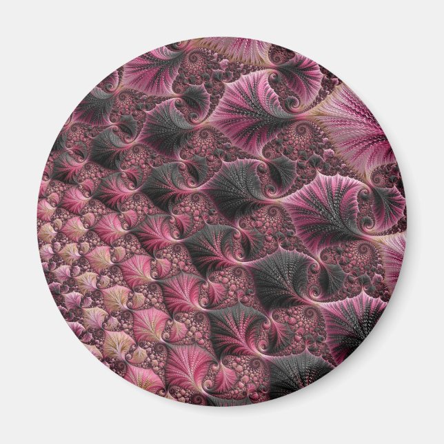 Boho Funky Eclectic Pink Black Abstract Fractal Magnet (Front)