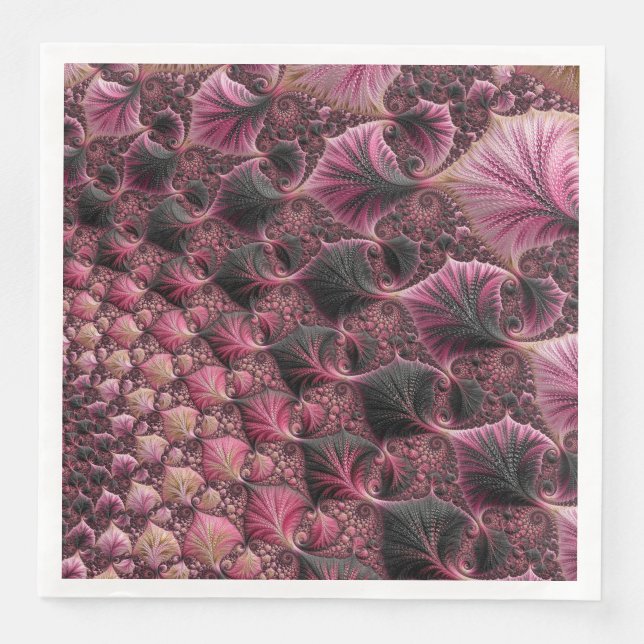 Boho Funky Eclectic Pink Black Abstract Fractal Napkin (Front)