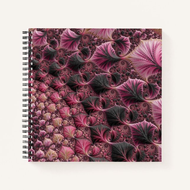 Boho Funky Eclectic Pink Black Abstract Fractal Notebook (Front)