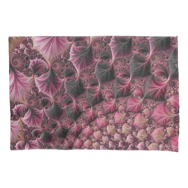 Boho Funky Eclectic Pink Black Abstract Fractal Pillowcase (Front-Left)