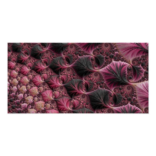 Boho Funky Eclectic Pink Black Abstract Fractal Poster (Front)