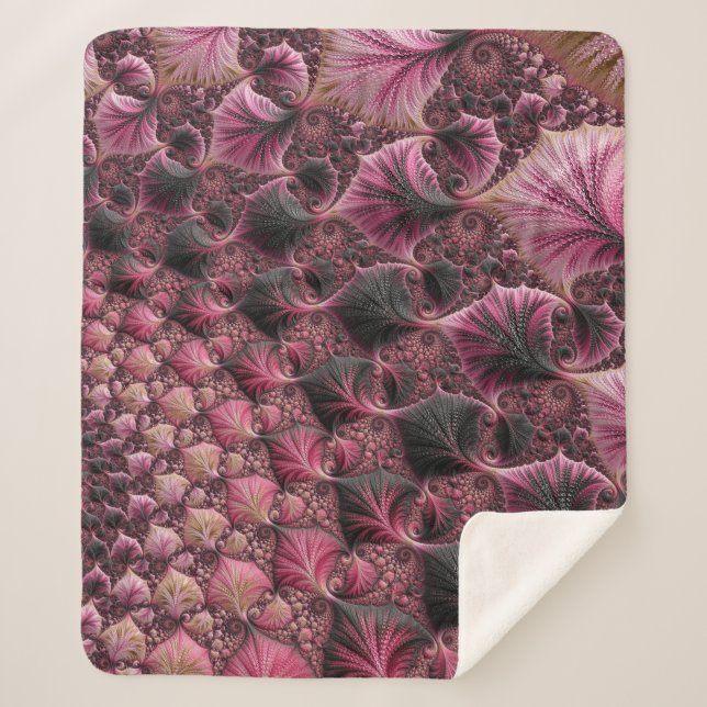 Boho Funky Eclectic Pink Black Abstract Fractal Sherpa Blanket (Front)
