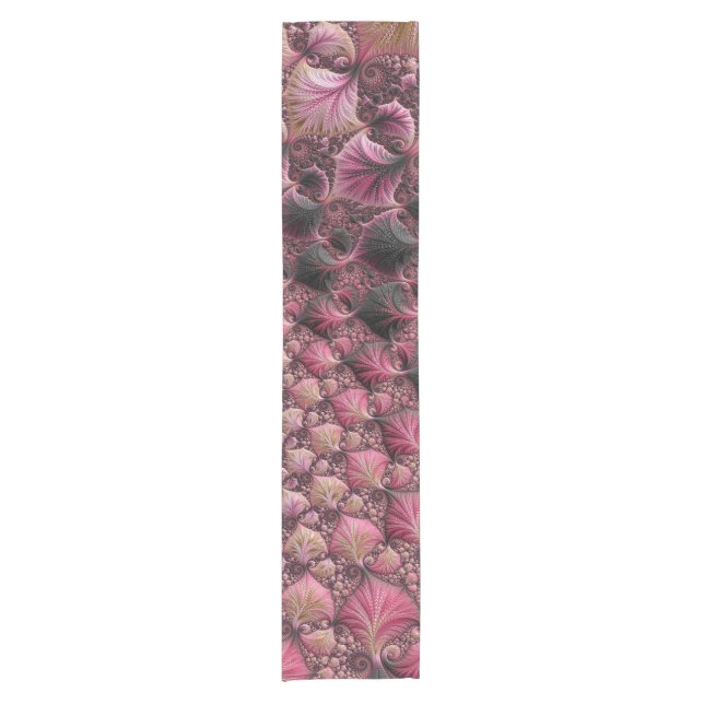 Boho Funky Eclectic Pink Black Abstract Fractal Short Table Runner (Front)