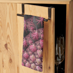 Boho Funky Eclectic Pink Black Abstract Fractal Tea Towel