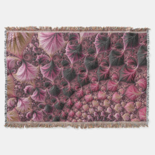 Boho Funky Eclectic Pink Black Abstract Fractal Throw Blanket