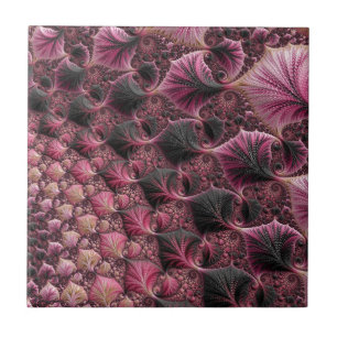 Boho Funky Eclectic Pink Black Abstract Fractal Tile