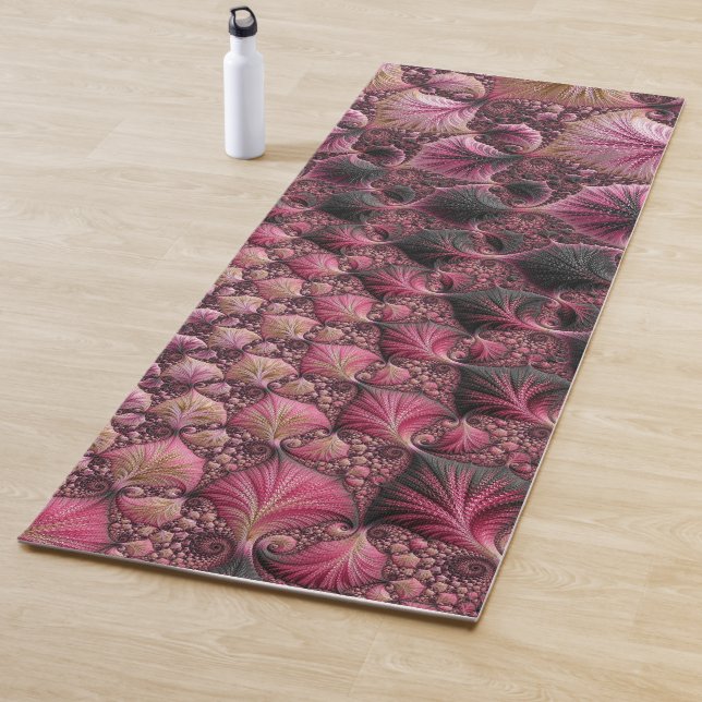 Boho Funky Eclectic Pink Black Abstract Fractal Yoga Mat (In Situ)