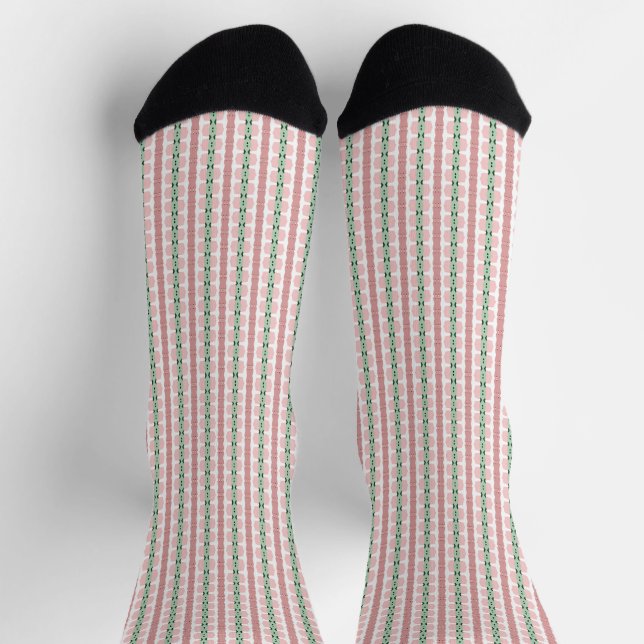 Boho Funky Retro Eclectic Pastel Christmas Stripe Socks (Top)