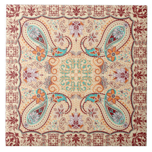 Boho Funky Trendy Retro Abstract Pattern Tile