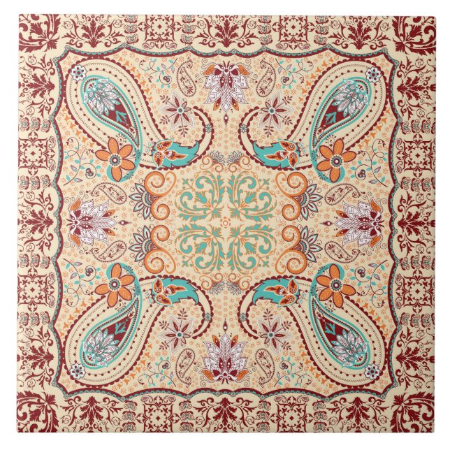 Boho Funky Trendy Retro Abstract Pattern Tile (Front)