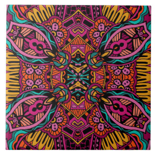 Boho Funky Trendy Retro Abstract Pattern Tile
