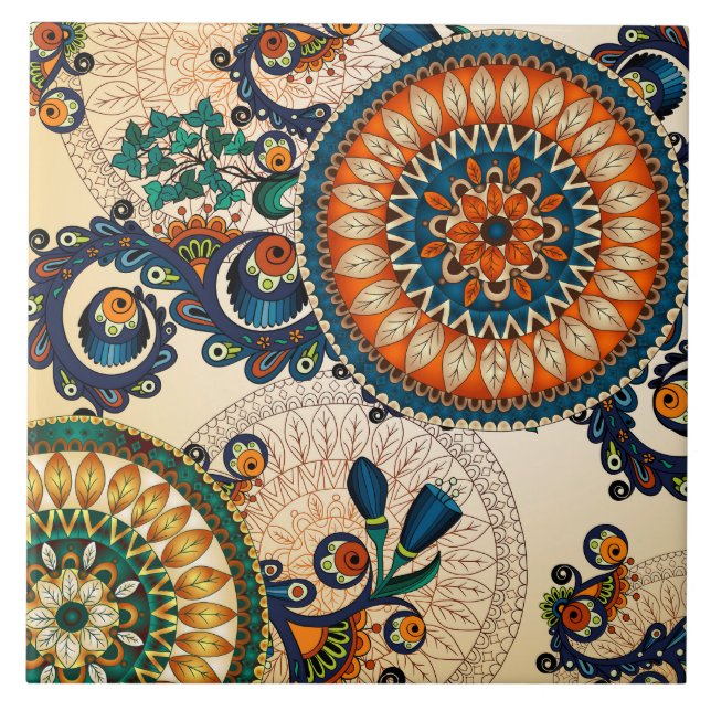 Boho Funky Trendy Retro Abstract Pattern Tile (Front)