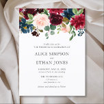 Boho Garden Burgundy Blue Floral Wedding Invitation Postcard<br><div class="desc">Introducing our Boho Garden Style Wedding Invitation, a true embodiment of elegance and natural charm, perfect for couples seeking a blend of bohemian flair and classic garden grace for their special day. The invitation captures the eye with its stunning header, a lush watercolor arrangement of flowers in rich burgundy, deep...</div>