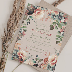 Boho Garden Floral Baby Shower Save Date Champagne Invitation