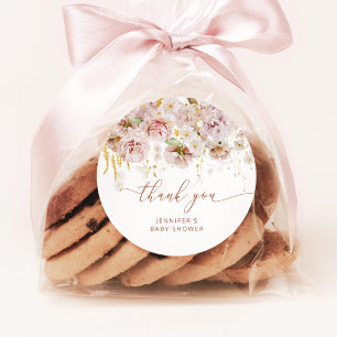 Boho garden floral baby shower thank you classic round sticker