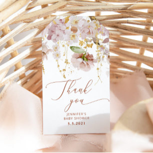Boho garden floral baby shower thank you tag