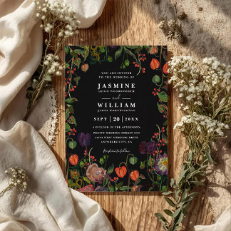 Boho Garden Floral Rustic Elegant QR Code Wedding Invitation