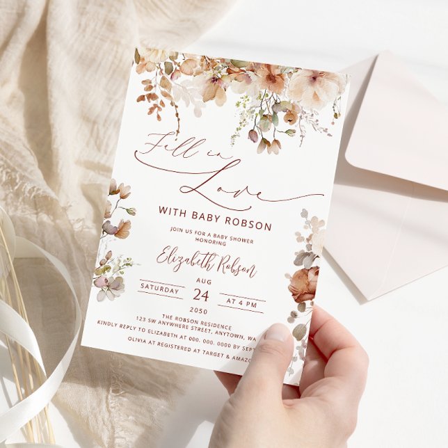 Boho Garden Flowers Fall in Love Baby Shower Invitation (Creator Uploaded)